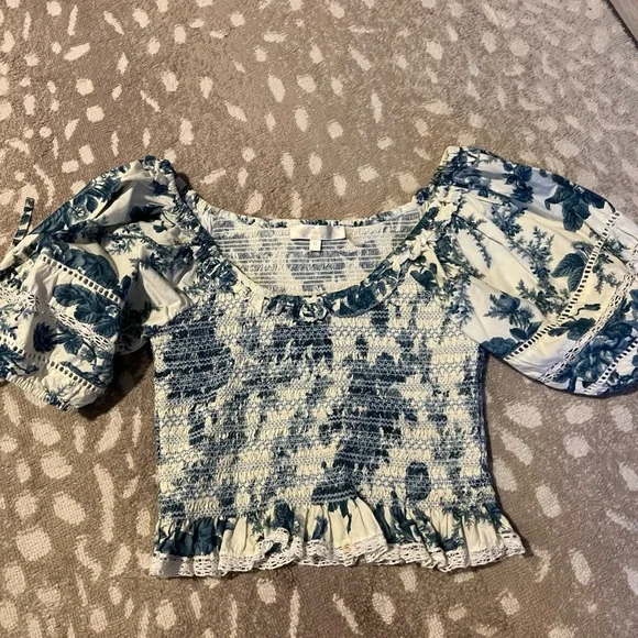 LoveShackFancy Molly top in blue china XS EUC - Picture 2 of 8